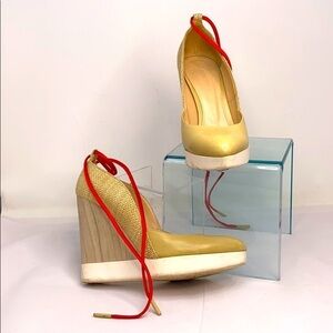 Jil Sander Sz 37 Beige Nude Wedge Shoes